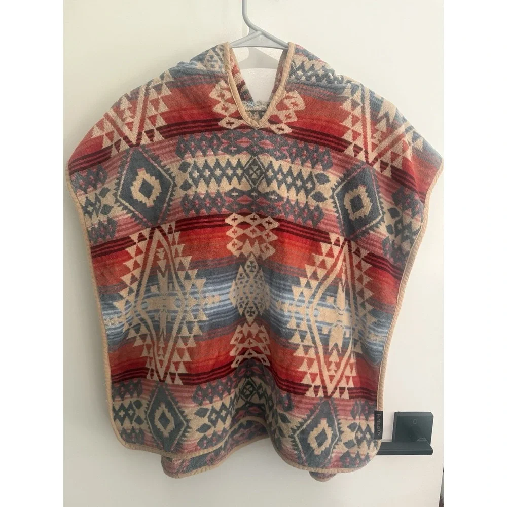 Pendleton Hooded Poncho Towel 100% Cotton Geometric Southwestern Multicolor